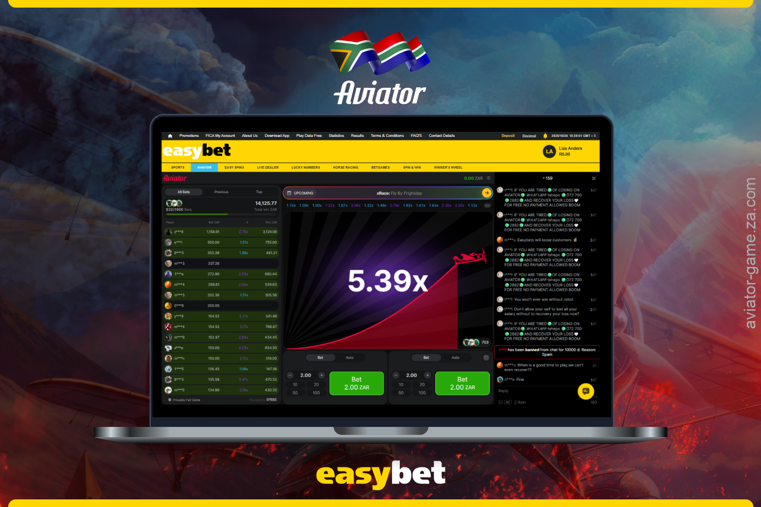 Easybet is a favourite platform for Aviators fans across South Africa
